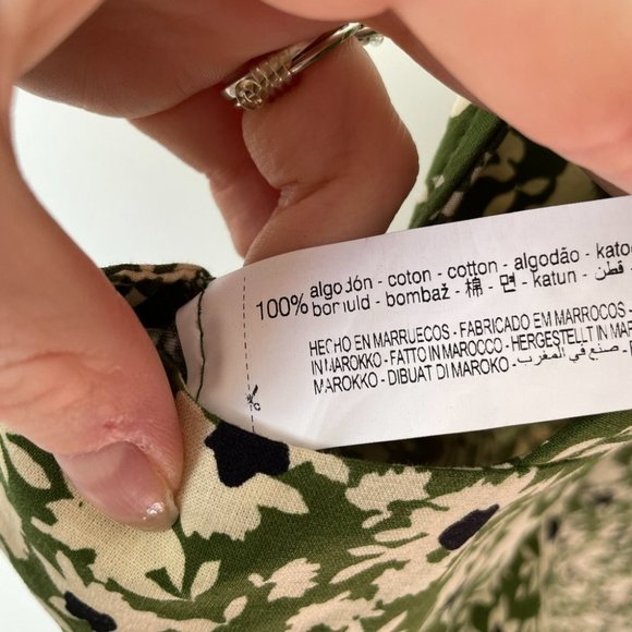 Zara Floral Wide Leg Cotton Overalls Green NWOT Size Medium - Picture 8 of 8